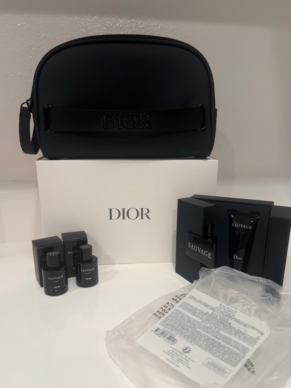 Dior Sauvage Elixir Bundle + Dior Toiletry Bag Travel Case Gift Set NEW